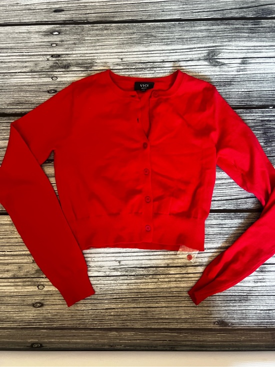 Vici Tops - VICI Red Cropped Button-Up Cardigan - Small